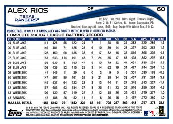 2014 Topps Opening Day #60 Alex Rios Back