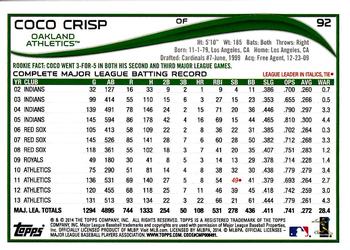 2014 Topps Opening Day #92 Coco Crisp Back
