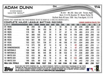 2014 Topps Opening Day #114 Adam Dunn Back