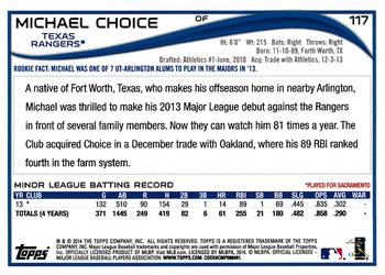 2014 Topps Opening Day #117 Michael Choice Back