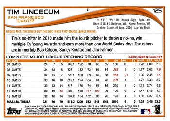 2014 Topps Opening Day #125 Tim Lincecum Back