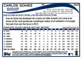 2014 Topps Opening Day #144 Carlos Gomez Back