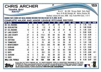 2014 Topps Opening Day #153 Chris Archer Back