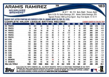 2014 Topps Opening Day #183 Aramis Ramirez Back