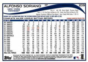 2014 Topps Opening Day #209 Alfonso Soriano Back