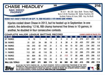 2014 Topps Opening Day #216 Chase Headley Back