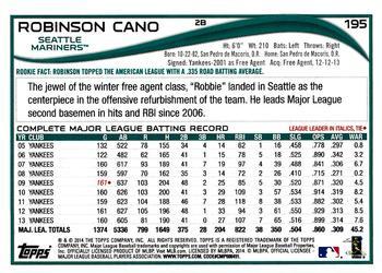 2014 Topps Opening Day #195 Robinson Cano Back