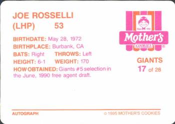 1995 Mother's Cookies San Francisco Giants #17 Joe Rosselli Back