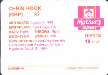 1995 Mother's Cookies San Francisco Giants #18 Chris Hook Back