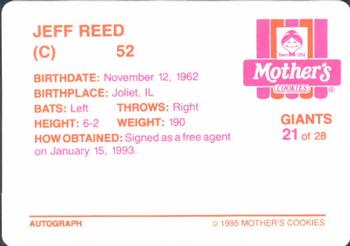 1995 Mother's Cookies San Francisco Giants #21 Jeff Reed Back