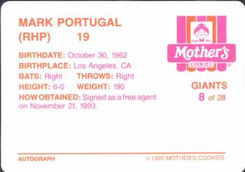1995 Mother's Cookies San Francisco Giants #8 Mark Portugal Back