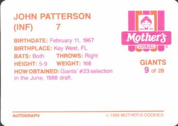 1995 Mother's Cookies San Francisco Giants #9 John Patterson Back