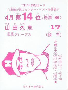 1979 Calbee #17c Hisashi Yamada Back