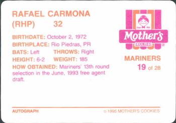 1995 Mother's Cookies Seattle Mariners #19 Rafael Carmona Back