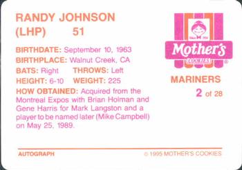 1995 Mother's Cookies Seattle Mariners #2 Randy Johnson Back