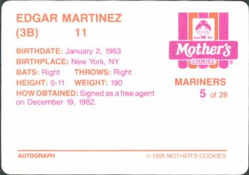 1995 Mother's Cookies Seattle Mariners #5 Edgar Martinez Back