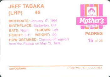 1995 Mother's Cookies San Diego Padres #15 Jeff Tabaka Back
