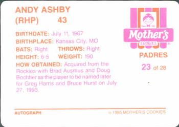 1995 Mother's Cookies San Diego Padres #23 Andy Ashby Back
