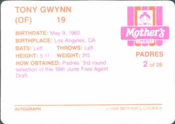 1995 Mother's Cookies San Diego Padres #2 Tony Gwynn Back
