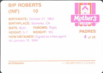 1995 Mother's Cookies San Diego Padres #4 Bip Roberts Back