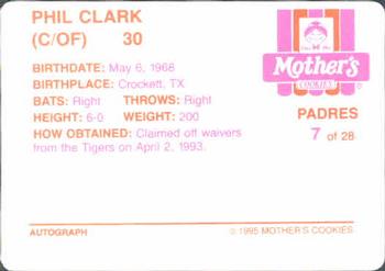 1995 Mother's Cookies San Diego Padres #7 Phil Clark Back