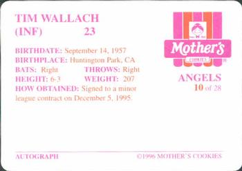 1996 Mother's Cookies California Angels #10 Tim Wallach Back