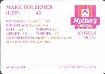 1996 Mother's Cookies California Angels #26 Mark Holzemer Back
