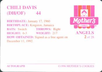 1996 Mother's Cookies California Angels #2 Chili Davis Back