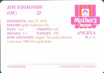 1996 Mother's Cookies California Angels #6 Jim Edmonds Back