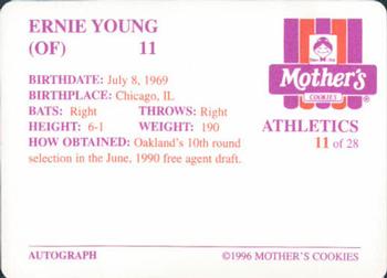 1996 Mother's Cookies Oakland Athletics #11 Ernie Young Back