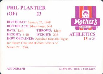 1996 Mother's Cookies Oakland Athletics #15 Phil Plantier Back