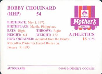 1996 Mother's Cookies Oakland Athletics #16 Bobby Chouinard Back