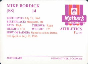 1996 Mother's Cookies Oakland Athletics #5 Mike Bordick Back