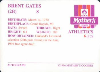 1996 Mother's Cookies Oakland Athletics #6 Brent Gates Back