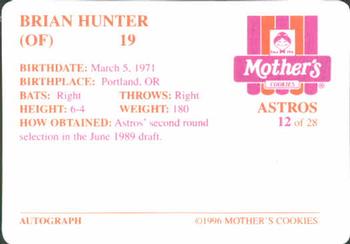 1996 Mother's Cookies Houston Astros #12 Brian Hunter Back