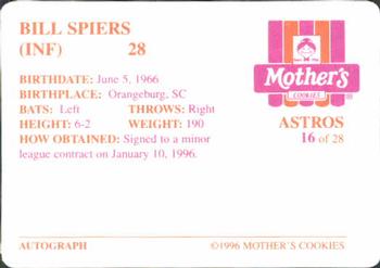 1996 Mother's Cookies Houston Astros #16 Bill Spiers Back