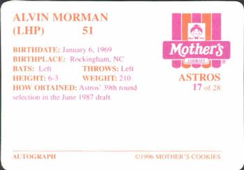 1996 Mother's Cookies Houston Astros #17 Alvin Morman Back
