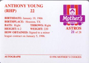 1996 Mother's Cookies Houston Astros #21 Anthony Young Back
