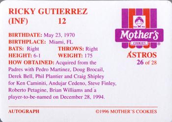 1996 Mother's Cookies Houston Astros #26 Ricky Gutierrez Back