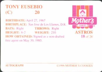 1996 Mother's Cookies Houston Astros #18 Tony Eusebio Back