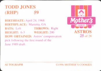 1996 Mother's Cookies Houston Astros #25 Todd Jones Back