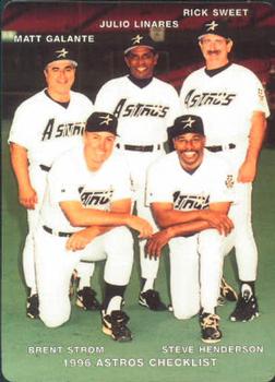 1996 Mother's Cookies Houston Astros #28 Coaches & Checklist (Matt Galante  / Julio Linares / Rick Sweet / Brent Strom / Steve Henderson)