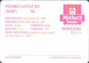 1996 Mother's Cookies Los Angeles Dodgers #12 Pedro Astacio Back