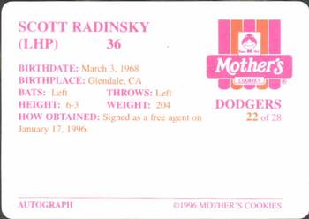 1996 Mother's Cookies Los Angeles Dodgers #22 Scott Radinsky Back