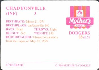 1996 Mother's Cookies Los Angeles Dodgers #23 Chad Fonville Back
