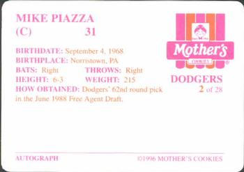 1996 Mother's Cookies Los Angeles Dodgers #2 Mike Piazza Back