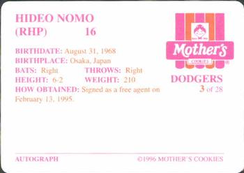 1996 Mother's Cookies Los Angeles Dodgers #3 Hideo Nomo Back