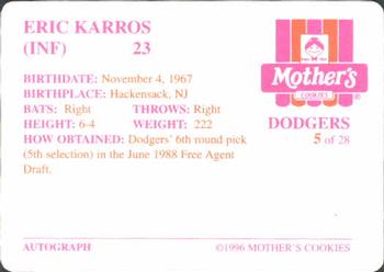 1996 Mother's Cookies Los Angeles Dodgers #5 Eric Karros Back