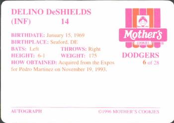 1996 Mother's Cookies Los Angeles Dodgers #6 Delino DeShields Back
