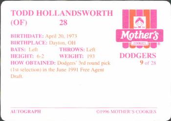 1996 Mother's Cookies Los Angeles Dodgers #9 Todd Hollandsworth Back